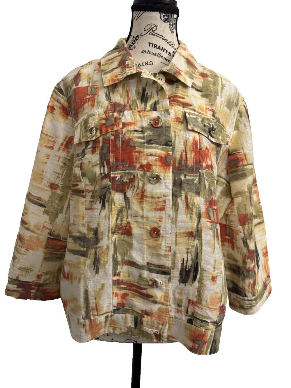 Chico’s Jacket Women’s 2 (Large 12) Short Lightweight Linen Blend Multicolor